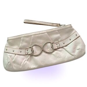 Xoxo white faux leather large wristlet clutch bag